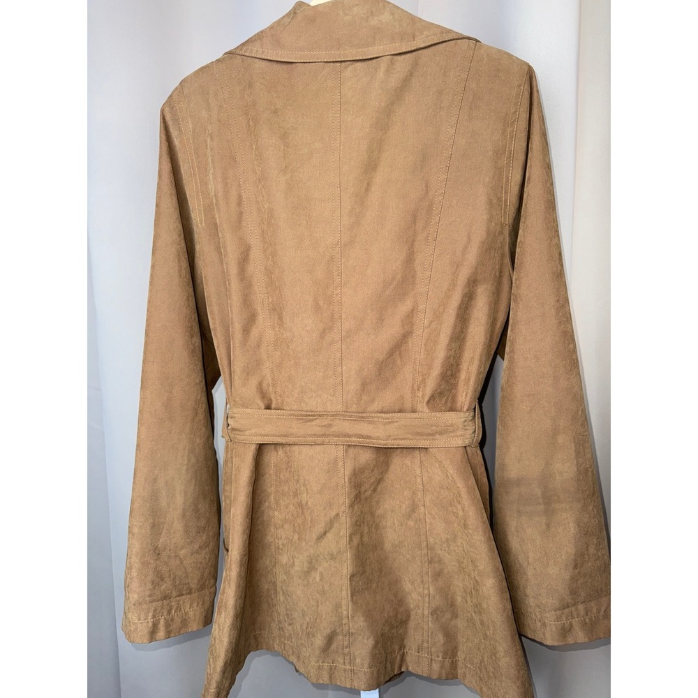 Vintage Y2K House of Art Collection Tan Faux Suede‎ Belted Trench Jacket - Picture 2 of 10